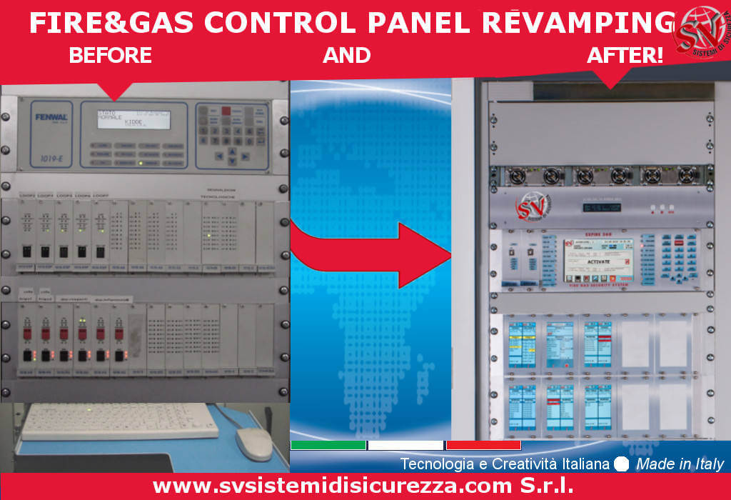 Foto comparativa prima e dopo della riqualificazione impianto antincendio tramite revamping tecnico SV